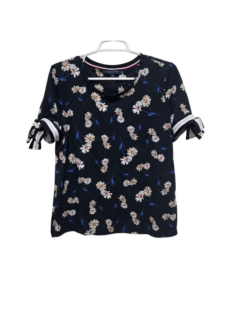 Tommy Hilfiger Navy Floral Tie Sleeve Top Large